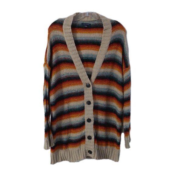 American Eagle Womens Size Medium Cardigan Sweater Multicolor Knitted Striped - Picture 1 of 8